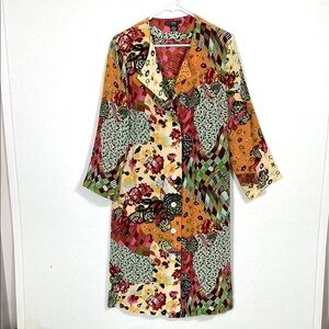 Folio New York 100% Silk Kimono/Shirt Dress open cardigan size Large